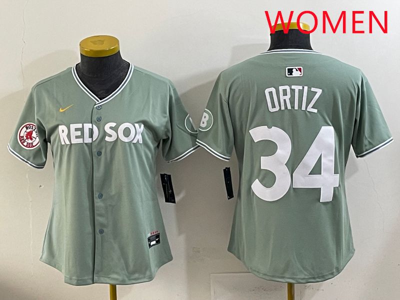 Women 2025 Boston Red Sox #34 Ortiz Green Joint Name Nike MLB Jersey style 10->women mlb jersey->Women Jersey